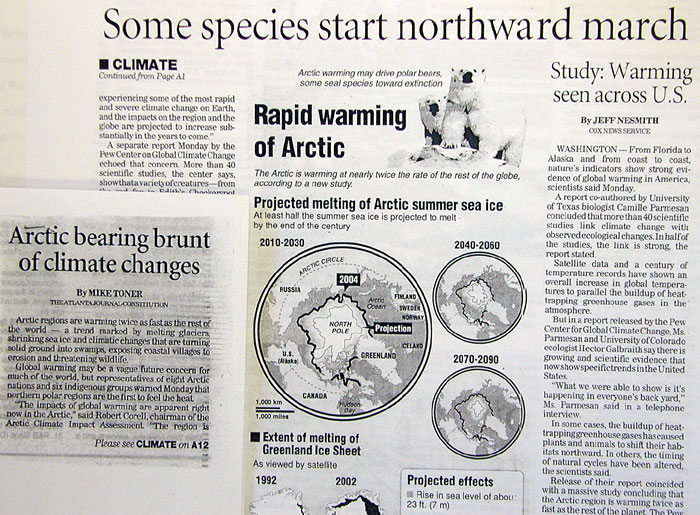 Newspaper headlines of global changes in the Arctic